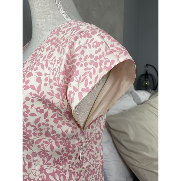 Isabella Bird Silk Midi Dress 6P Pink Floral Cottagecore Garden Wedding Guest - Picture 5 of 10